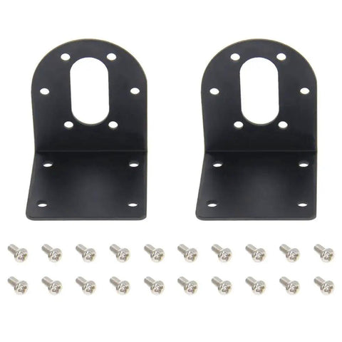 Front view of 4 Pack 37mm Diameter DC Gear Motor Mounting Brackets Black With Four 6mm Hex Couplings For Small Gear Motors Robots Model Cars
