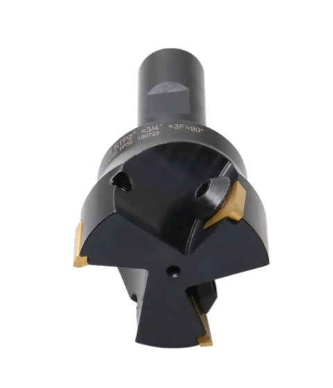 Indexable End Mill With TPG32 Carbide Inserts, Two Inch Cutting Diameter, Three Quarter Inch Straight Shank, Positive Rake Ninety Degree Right Hand Cut, Inserts Installed, Accusize Industrial Tools