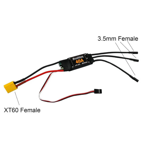 Two Pack 40A Brushless ESC For RC Drones Planes And Helis With XT60 Connector And 3.5mm Bullet Plugs 5V 3A BEC