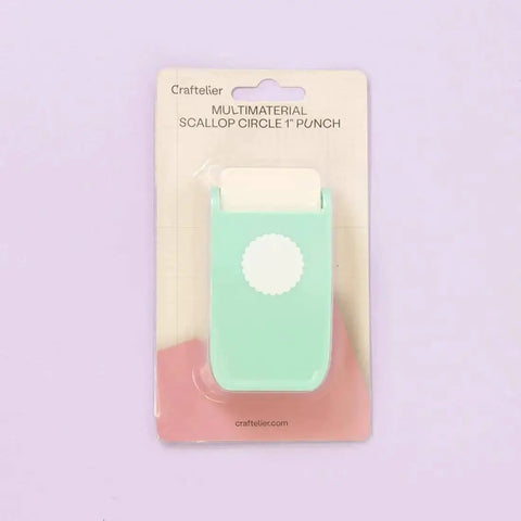 Multimaterial Scalloped Circle Punch for card making, scrapbooking, DIY craft projects; cuts photo paper, cardstock, acetate; turquoise; 2.54 cm