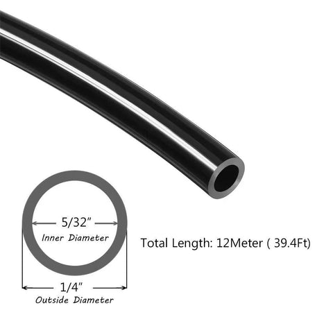 One Quarter Inch PU Pneumatic Tubing Hose For Air Compressors Heavy Duty Black Polyurethane Line For Water And Fluid Transfer, 12 m length
