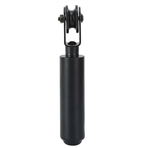 Front view of Chandelier Pulley Lighting Kit With Black Iron Wheel Bearing Rod For Easy Pendant Lifts And Swag Lamp Installations.
