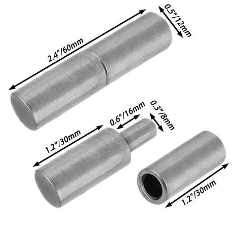 Heavy Duty Weldable Barrel Door Hinges Set Two And Three Eighths Inches By One Half Inch Weld On Bullet Hinge Detachable shown in parts