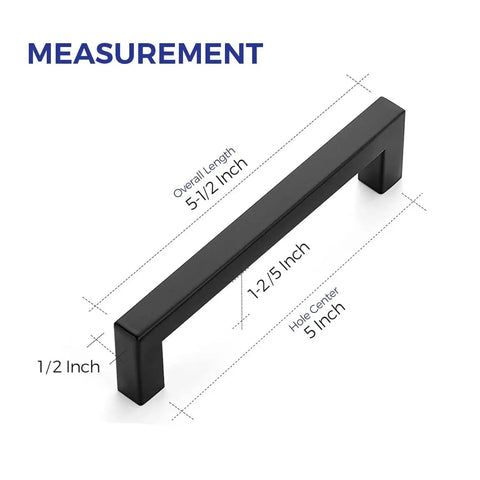 Black 5 Inch Square Cabinet Pulls 30 Pack Stainless Steel Kitchen Cabinet Handles Modern Hardware dimensions diagram