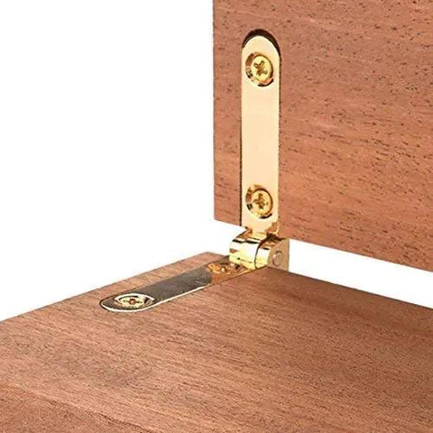 Durable Mini Hinges For Wooden Jewelry Box Chest Case Gold Brass 90 Degree Opening Hidden Hinges With 20 Screws 30x30mm shown installed