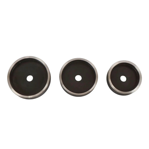 Three dies from 15 Ton Hydraulic Knockout Punch Kit Half Inch To 4 Inch Heavy Duty Punch Driver For Electrical Panels And Metal Framing