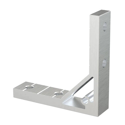 Heavy Duty L Shape Corner Brackets Kit for Aluminum Extrusion Frames, zinc alloy construction, silver, rust proof, front view