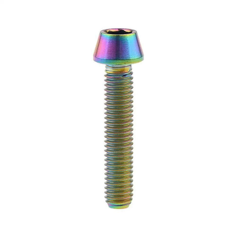Premium Rainbow Titanium M5x25mm Tapered Head Screw, 6AL4V Grade 5 Titanium Alloy, DIN912, Front View