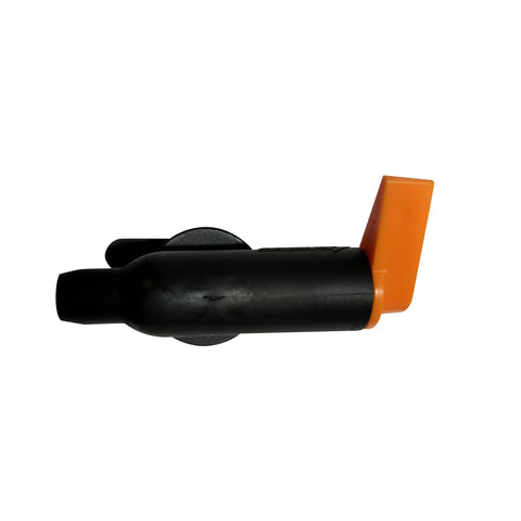 Cartridge filter manual air relief valve, black body with orange lever; replacement for Hayward DE filters.