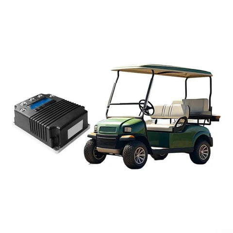 DC motor controller 36–48V 400A; black finned housing shown beside a golf cart (2 items)