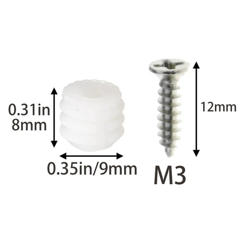 50 Pack Plastic Hinge Pin Inserts With Nickel Plated Screws For Cabinet DIY Repair And Replacing Loose Hinges, 9mm Pin Diameter, 8mm Pin Height, 4 x 12mm Screws, Durable PP Construction