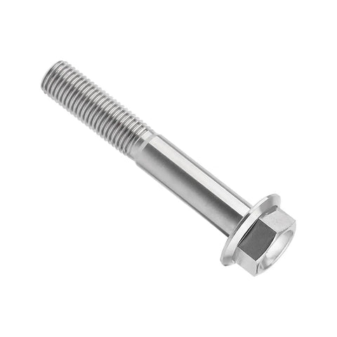 Titanium M10x65mm Flange Hex Bolt, 6Al4V Grade 5, silver finish, side view, for bicycle, motorbike, outdoor gear, corrosion resistant.