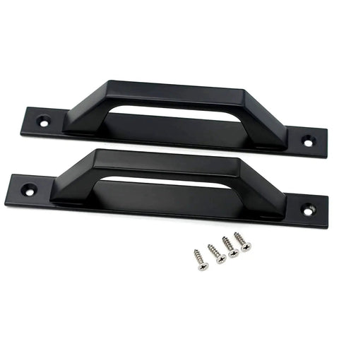 Four Piece Carbon Steel Sliding Barn Door Handle Set In Matte Black Finish For Wood Gates And Interior Doors.