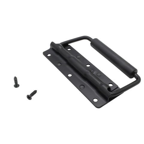 4.9 Inch Spring Loaded Folding Handle For Tool Boxes And Cases, Heavy Duty Surface Mount Case Handle With Rubber Grip, Includes Mounting Bases And Screws, Durable Cold Rolled Steel Construction, Black 2 Pack