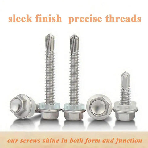 125 Piece Self Tapping Screws Kit In 410 Stainless Hex Head Assortment For Sizes Ten And Twelve displayed against white background