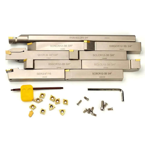 Heavy Duty Nickel Plated Indexable Tool Holder Set With Three Quarter Inch Shank Nine Piece CNC Lathe Tool Holders And Boring Bar