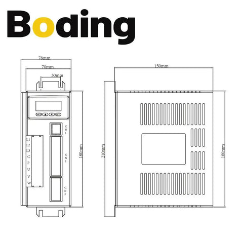 Boding 400W AC servo motor kit front and side technical drawing with dimensions (60ST-M01330)