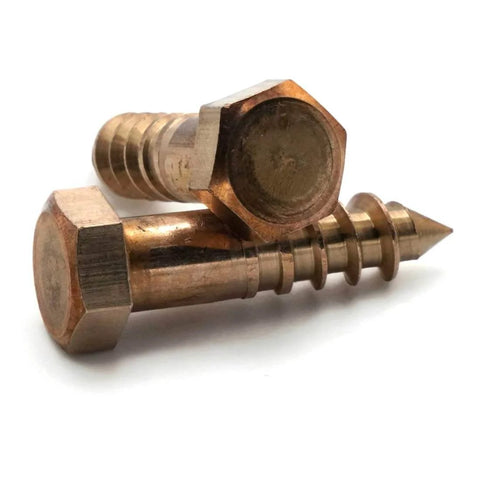 Beefed Up Heavy Duty Pro Grade Silicon Bronze Lag Screws One Quarter Inch By Two And A Half Inches Pack Of Twenty Five close-up view