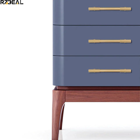 Solid Brass Gold Cabinet Pulls Set Of 4 With 5 Inch Hole Centers For Modern Kitchen Cupboards, Drawers, Wardrobe Doors, Brushed Brass Finish