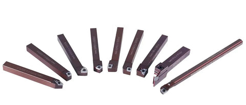 Nine Piece Three Eighths Inch Shank Pro Grade Indexable Carbide Turning Tool And Boring Bar Set With Ten Extra Carbide Inserts For Aluminum Machining