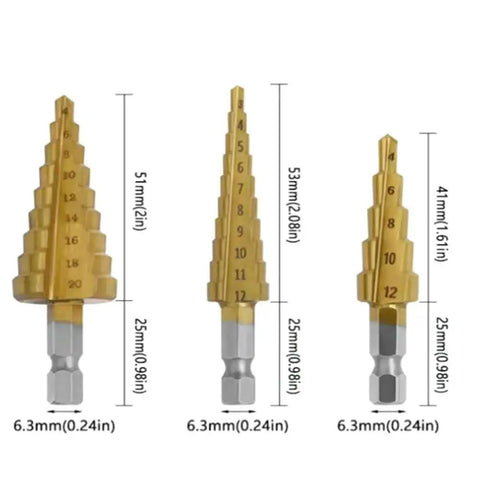 Step Drill Bit Set For Steel And Masonry, 6 Piece Titanium Coated Countersink Drill Bits For Metal Wood And Concrete