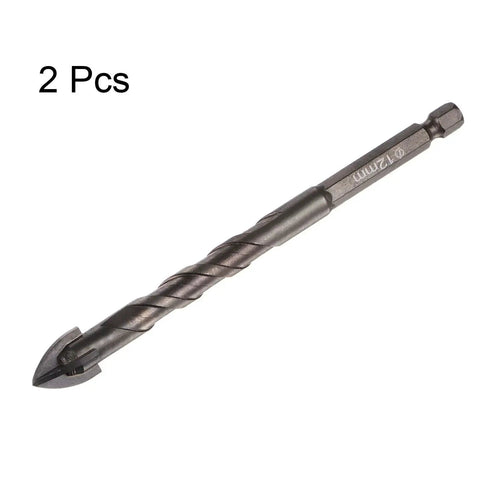 12mm Titanium Coated Masonry Drill Bits Set, 2 Pack Heavy Duty With One Quarter Inch Hex Shank For Concrete, Ceramic Tile, Marble