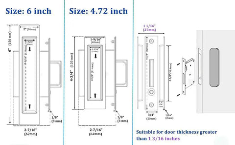 Dimensions of 304 Stainless Steel Pocket Door Handles And Edge Pull Kit For Recessed Sliding Doors Non Locking Hardware