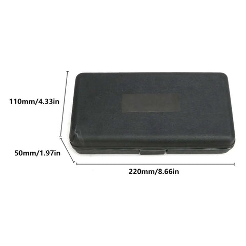 Closed black carrying case for Heavy Duty Manual Sheet Metal Punch Pliers With 16 Tool Kits, dimensions labeled 220mm x 110mm x 50mm