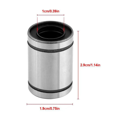 Pack Of 8 LM10UU Linear Ball Bearings 10mm Inner Diameter For 3D Printers CNC Machines And DIY Projects, 19x29mm, close-up view