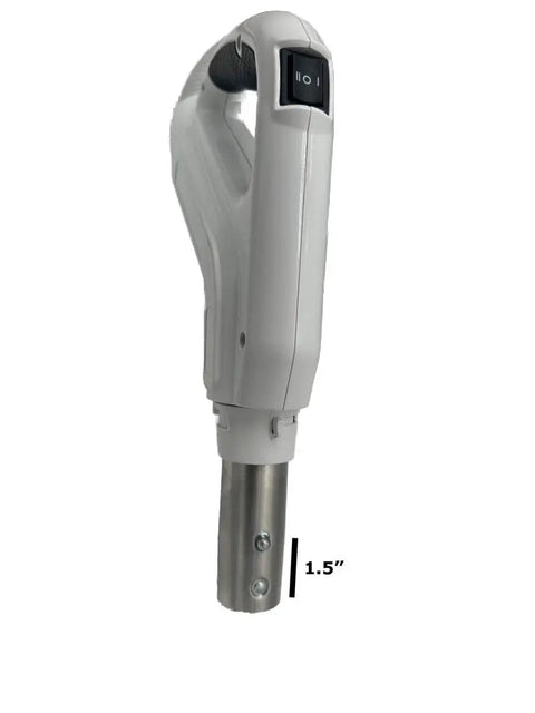 Handle of 30 Ft Central Vacuum Hose With Pigtail And On Off Switch At The Handle Crushproof Design, showing on/off switch and connector.