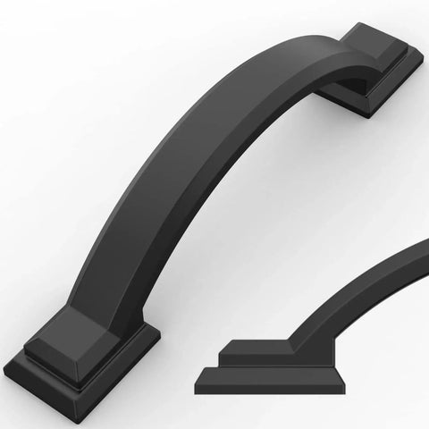 10 Pack Matte Black Cabinet Pulls, 3 Inch 76mm Hole Centers, Arch Style Handles close-up showing design and matte finish