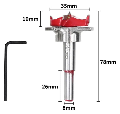 Carbide Hinge Hole Opener Drill Bit Set For Woodworking, Positioning Hole Saw With 78mm Length, includes hex wrench