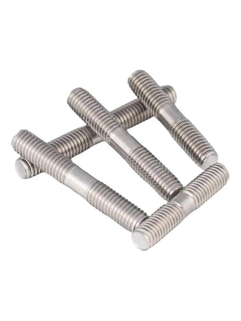 Four Stainless Steel Double End Threaded Stud Bolt UNC Headed Screws 3/8-16 X 55mm laid out in a crisscross pattern