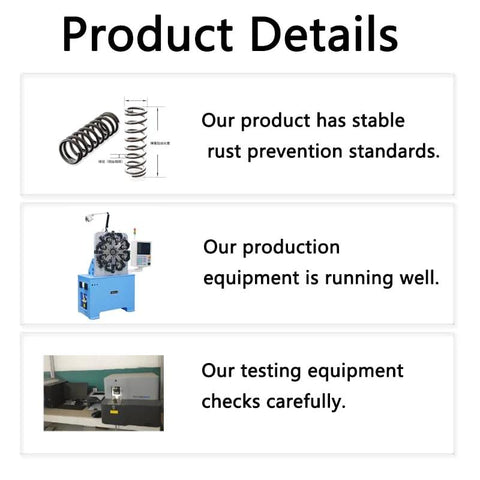 200PCS Compression Springs Assortment Kit infographic showing a spring diagram and factory equipment photos