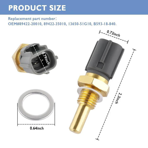 Image showing Engine Coolant Temperature Sensor For Cars And Trucks OEM 89422-20010 89422-35010 13650-51G10 B593-18-840 with dimensions.