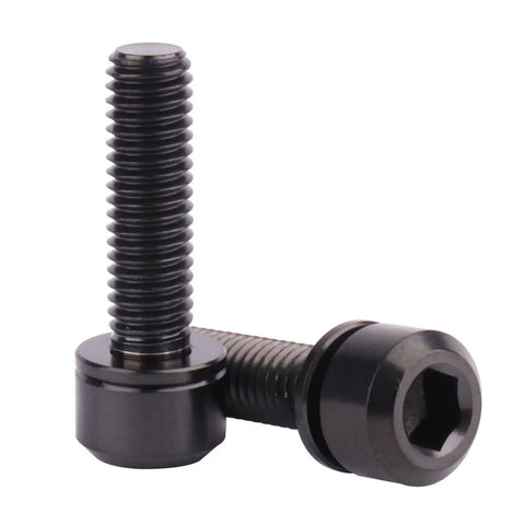 Ultra Lightweight Titanium Hex Bolts For Bicycle Stem With Washer Pack Of 6 M5 X 16, 18, 20mm Stigma Chamfer Head Black Finish