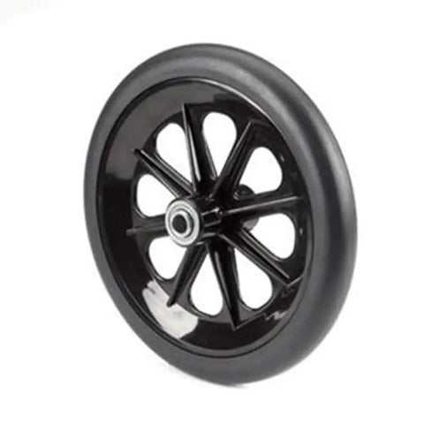 Wheelchair Caster Assembly 8 Inch Front Wheel With 8 Spoke Black Rim Black Rubber Tire Molded On Rim Non Precision Bearing