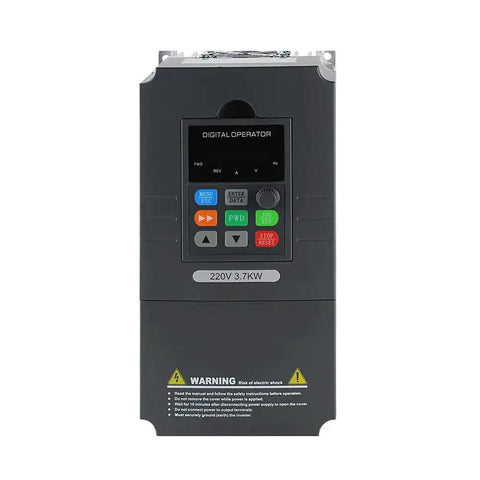 Front view of Single Phase To Three Phase VFD Converter 220V input 2.2kW for 3-phase motors in home workshops and DIY projects.
