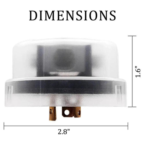 Dimensions of the Twist Lock Photocontrol With Time Delay For Outdoor Lighting 120 Volt Dusk To Dawn Sensor, 2.8" x 1.6"