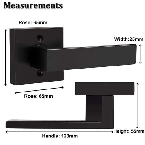 Beefy Heavy Duty Half Dummy Lever Matte Black Non Turning Interior Door Handle measurements with dimensions displayed