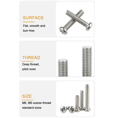304 Stainless Steel Pan Head Phillips Machine Screws 1/4-20 x 2 Inches, 20 Pack, smooth surface, deep thread, assorted sizes