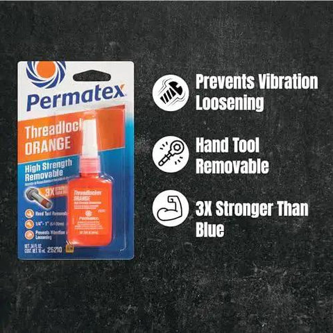 Orange Threadlocker For High Vibration Machinery Removable With Hand Tools Easy Disassembly 3X Stronger Than Blue Prevents Loosening And Backing Out In Auto And Motorcycle Apps 10 Ml Tube By Permatex blister pack