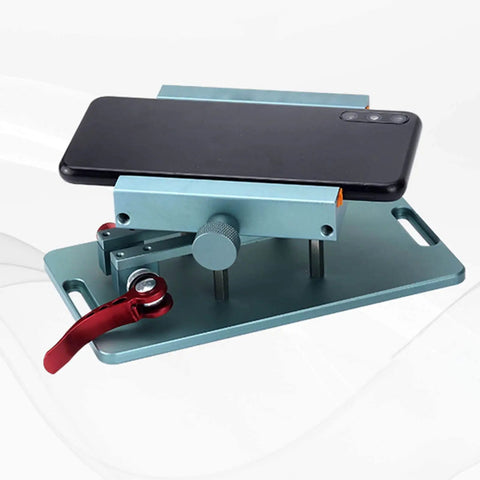 Universal Phone Screen Separator Clamp For Heating Free Back Cover Removal Rotatable LCD Separator Fixture With Strong Suction Cup And Bracket Ideal Mobile Phone Screen Delamination Tool For Repair Shops And DIYers in use, holding a smartphone securely.