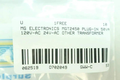 Barcode and label for MGT2450 Plug In Transformer 60W 120V AC to 24V AC Power Adapter for electronics and DIY projects.