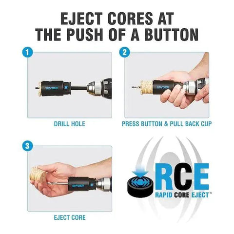Image demonstrating use of Hex10 HSS Hole Saw Pilot Bit For Wood And Metal, 1/4 Inch Shank By 7-1/8 Inch Length with Rapid Core Eject system.