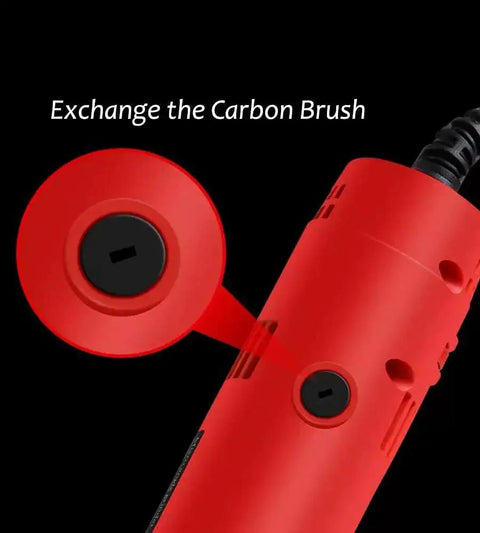 Close-up of red Beast 550W Corded Die Grinder Sander Polisher by VOTOER showing carbon brush exchange feature.