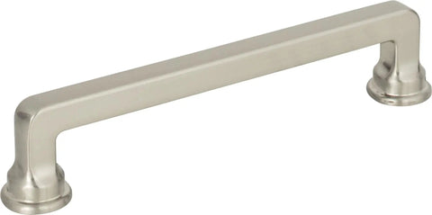 Oskar Collection Warm Brass Cabinet Pull Handle with 5 1/16 in mounting hole spacing, 5 7/8 in overall length, and 1 1/4 in projection