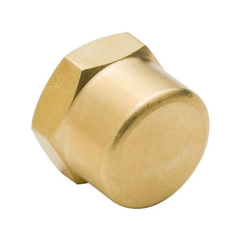 Brass 3/4 in NPT female pipe cap with hex head for terminating 3/4 in NPT fittings