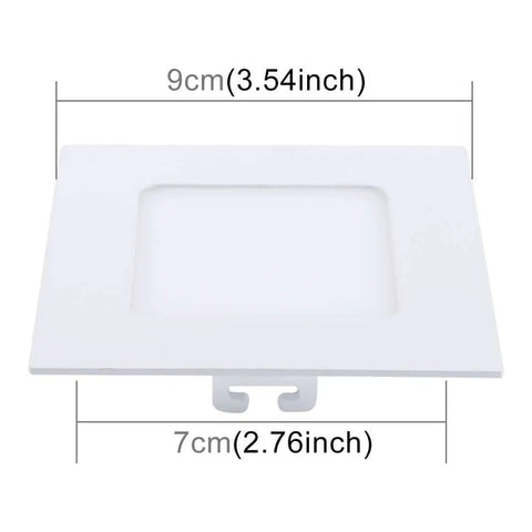 Square white LED ceiling light with dimensions 9cm by 7cm.