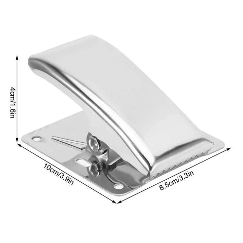 Side view of Six Piece Fish Fillet Clamps Set In Stainless Steel With Built In Spring Deep Claw Tail Grips for precise filleting